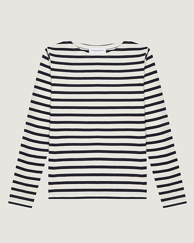 personalizable womens long sleeved colombier sailor shirt#color_ivory-navy