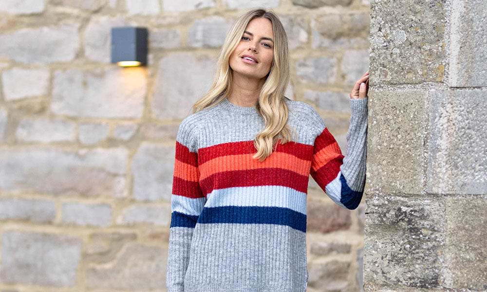 Janine Womens Striped Crew Neck Jumper