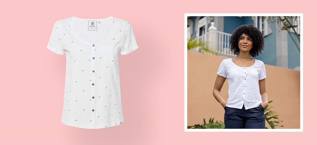 ROURKE WOMENS BUTTON UP TOP - OPTIC WHITE BIRD
