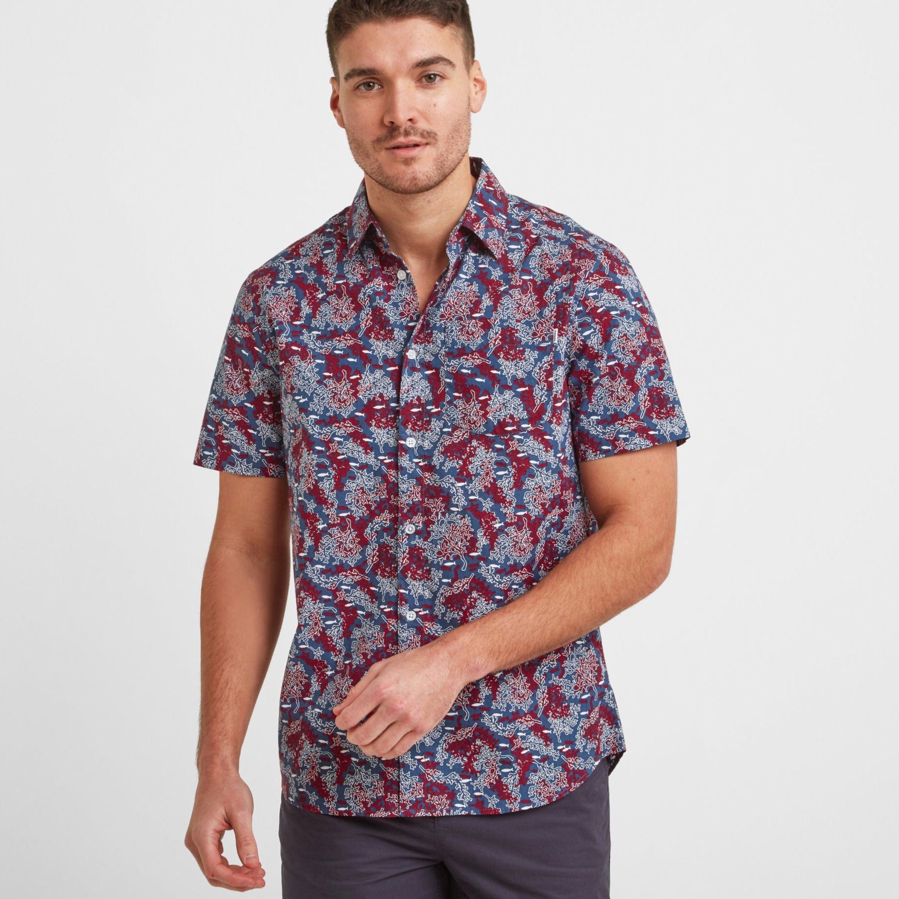 Wesley Mens S/S Shirt - Red Coral AOP