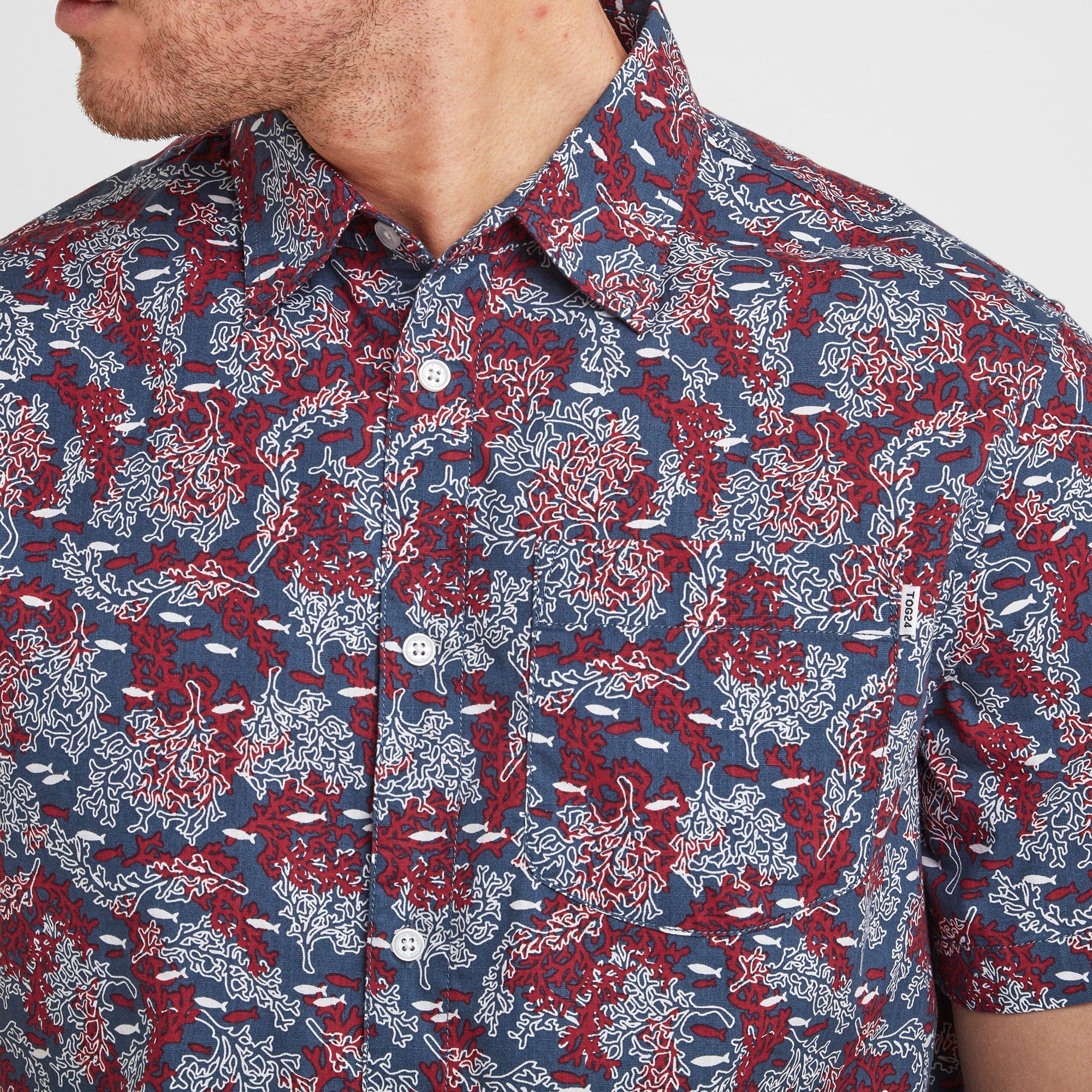 Wesley Mens S/S Shirt - Red Coral AOP