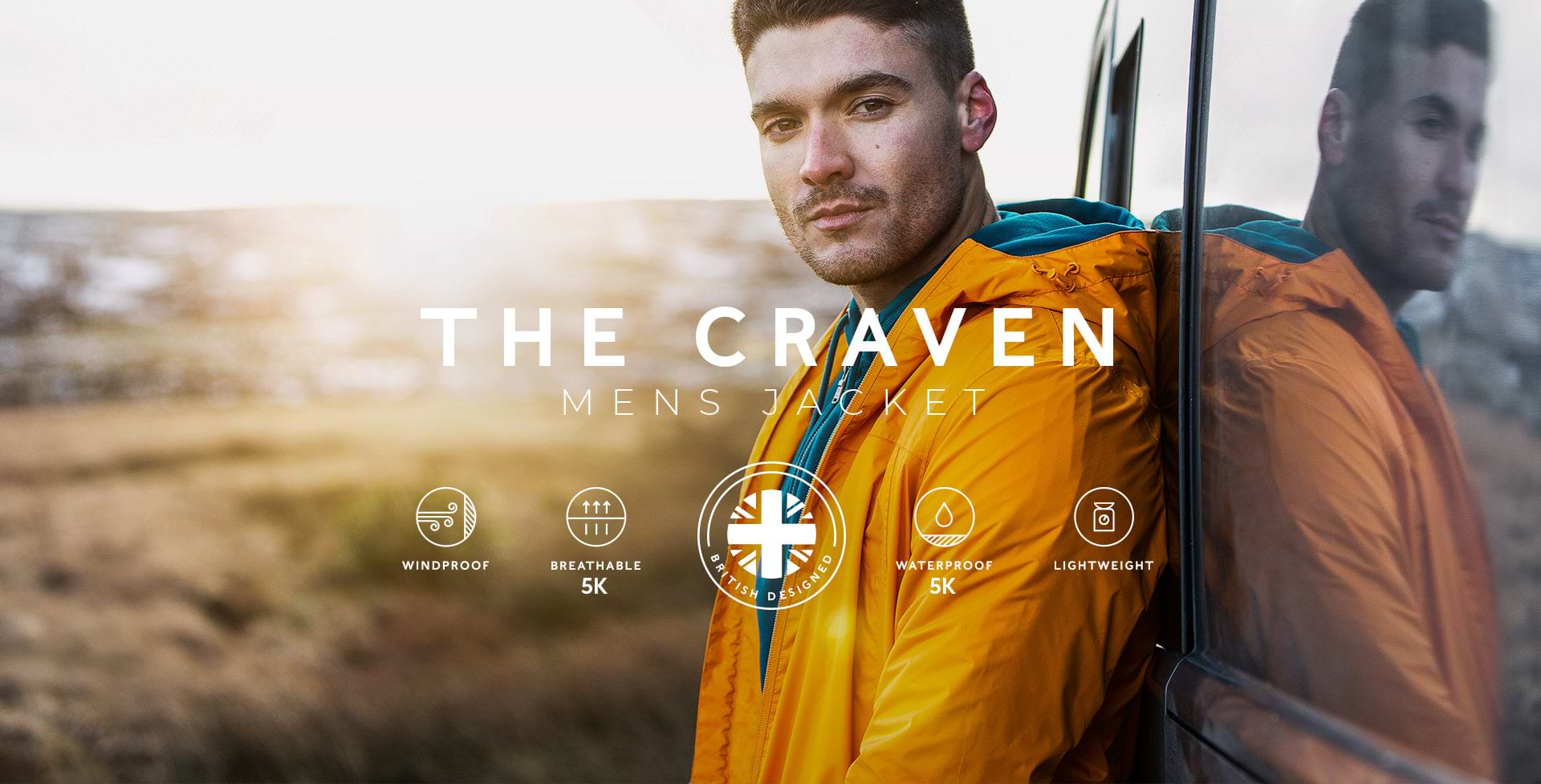 The Craven Mens Jacket. British designed, windproof, 5K breathable, 5k waterproof, lightweight.