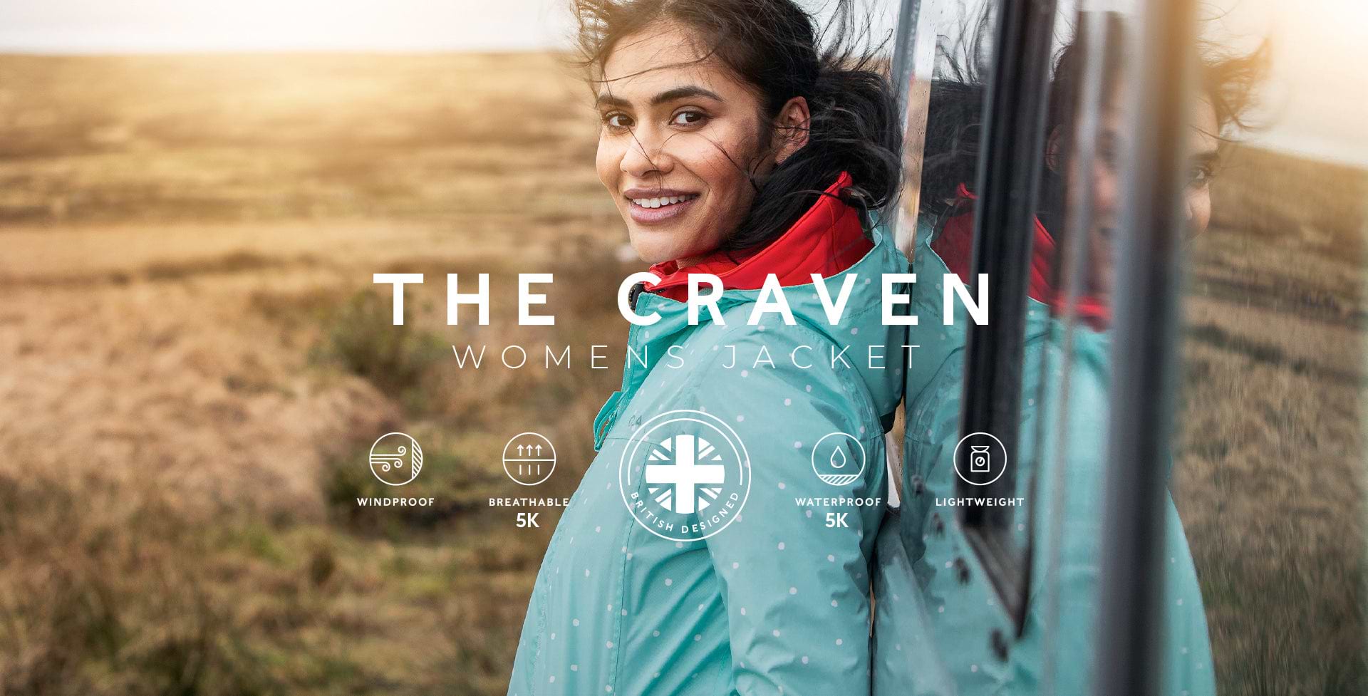 The Craven Womens Jacket. British designed, windproof, 5K breathable, 5k waterproof, lightweight.