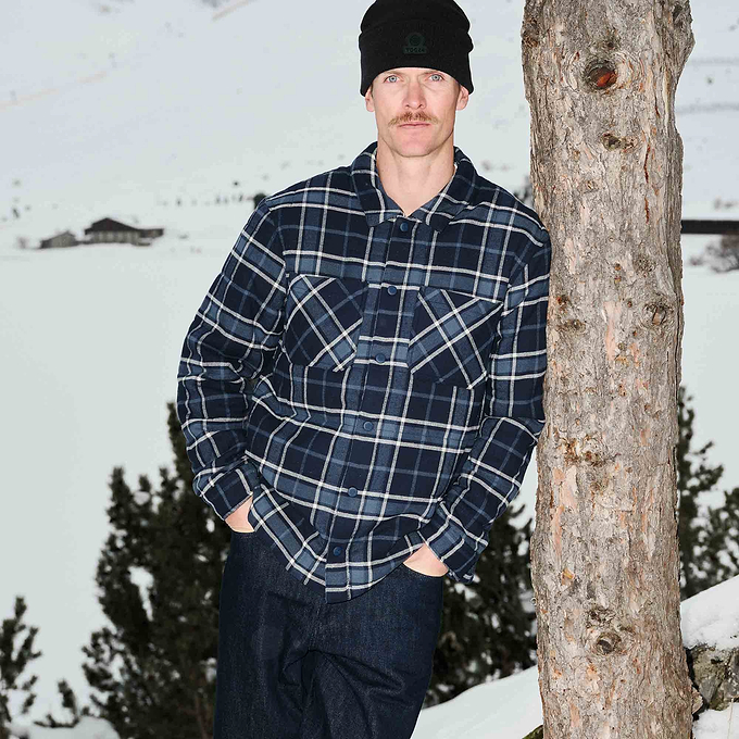 Kinsey Mens Quilted Flannel Shacket - Dark Indigo Check