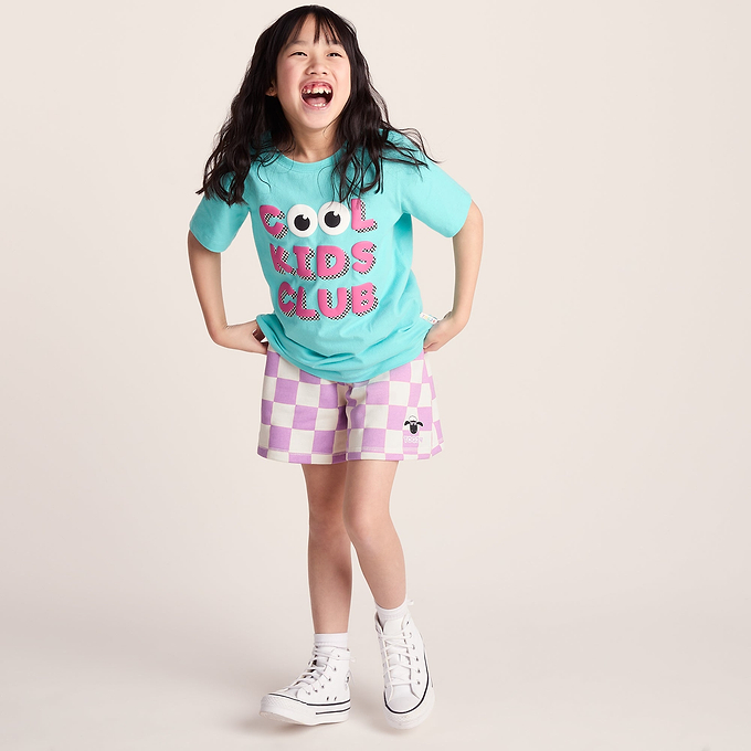 Afrino Kids Shaun the Sheep Sweatshort - Liliac Haze/Woolly Checkerboard