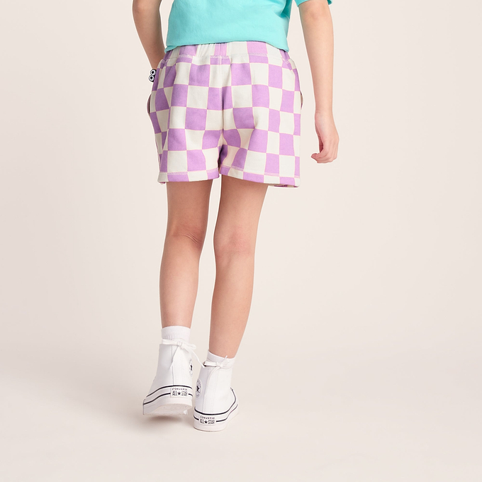Afrino Kids Shaun the Sheep Sweatshort - Liliac Haze/Woolly Checkerboard