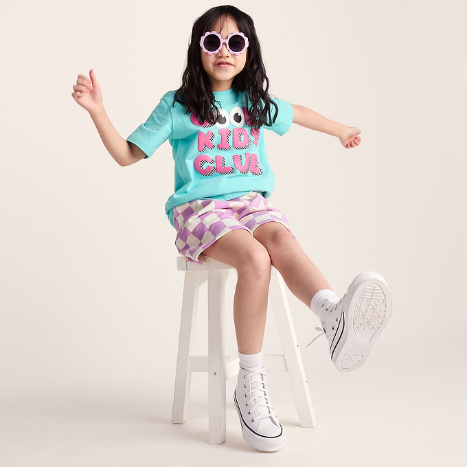 Afrino Kids Shaun the Sheep Sweatshort - Liliac Haze/Woolly Checkerboard