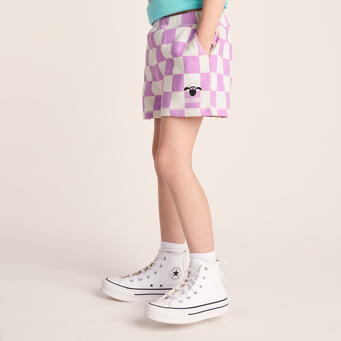 Afrino Kids Shaun the Sheep Sweatshort - Liliac Haze/Woolly Checkerboard