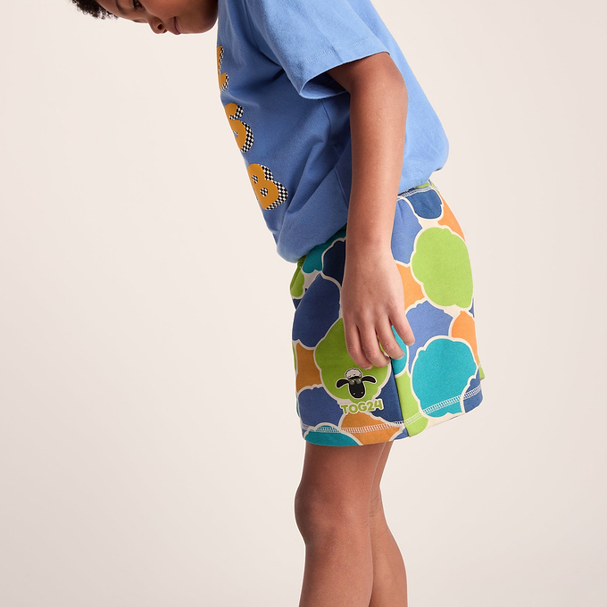 Afrino Kids Shaun the Sheep Sweatshort - Lime Cloud Print