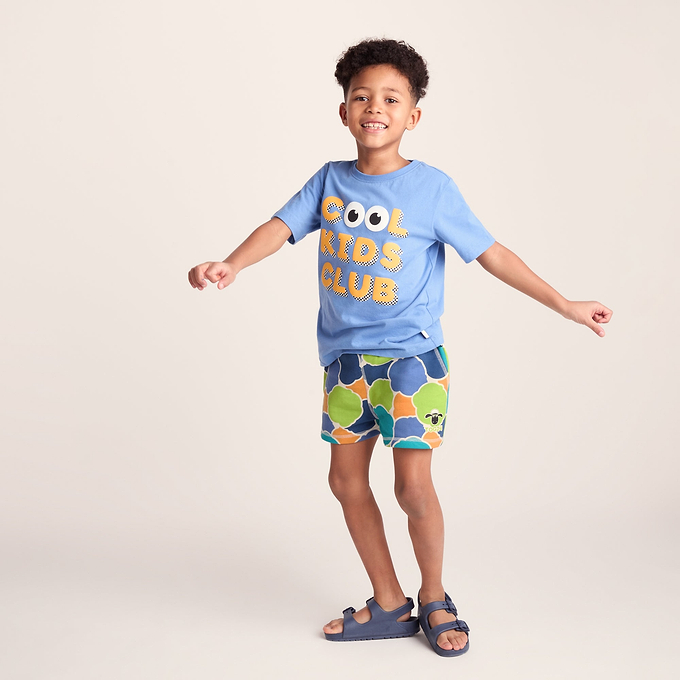 Afrino Kids Shaun the Sheep Sweatshort - Lime Cloud Print
