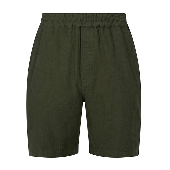 Allento Mens Relaxed Fit Herringbone Fabric Shorts - Dark Olive Green