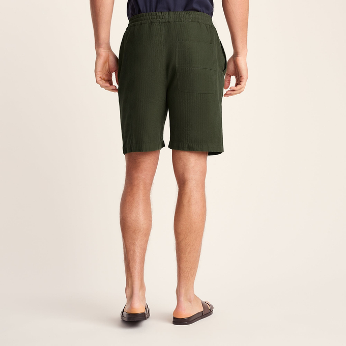 Allento Mens Relaxed Fit Herringbone Fabric Shorts - Dark Olive Green
