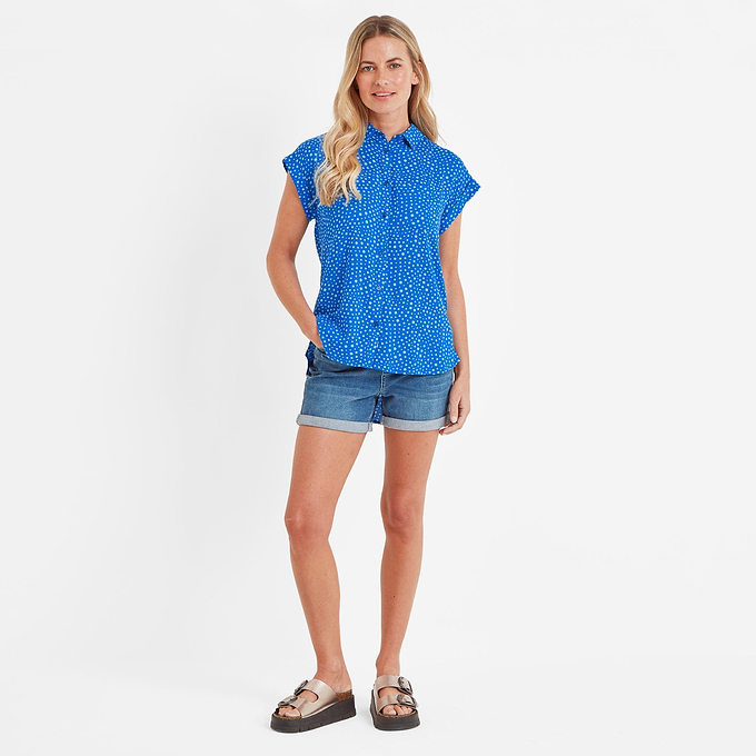 Alston Womens Shoer Short Sleeve Shirt - Mykonos Blue Star Print