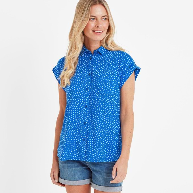 Alston Womens Shoer Short Sleeve Shirt - Mykonos Blue Star Print