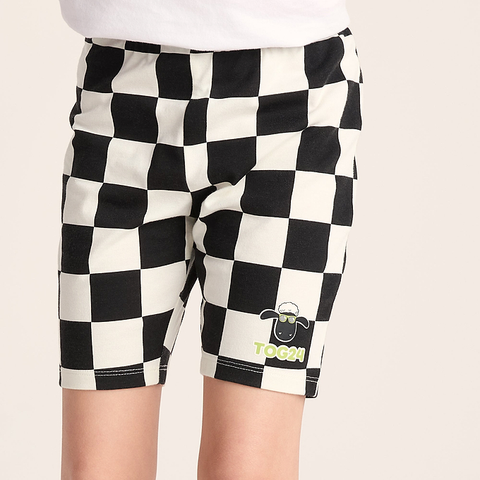 Altay Kids Shaun the Sheep Cycling Short - Black Woolly Checkerboard