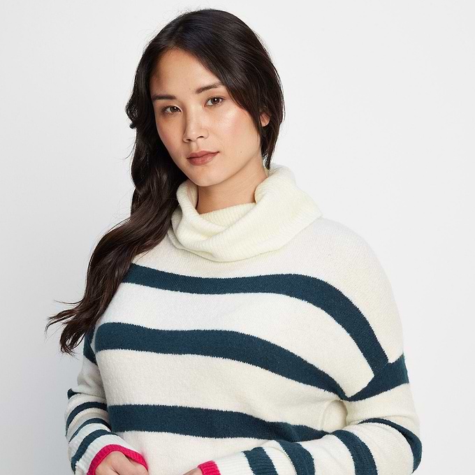 Anthea Womens Striped Roll Neck Jumper - Starry Night/Off White
