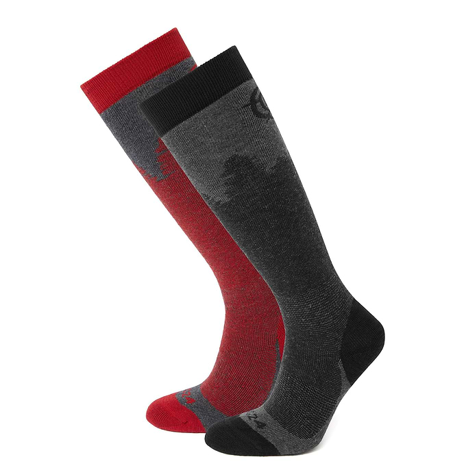 Aprica 2 Pack Mens Ski Sock - Black/Chilli Red