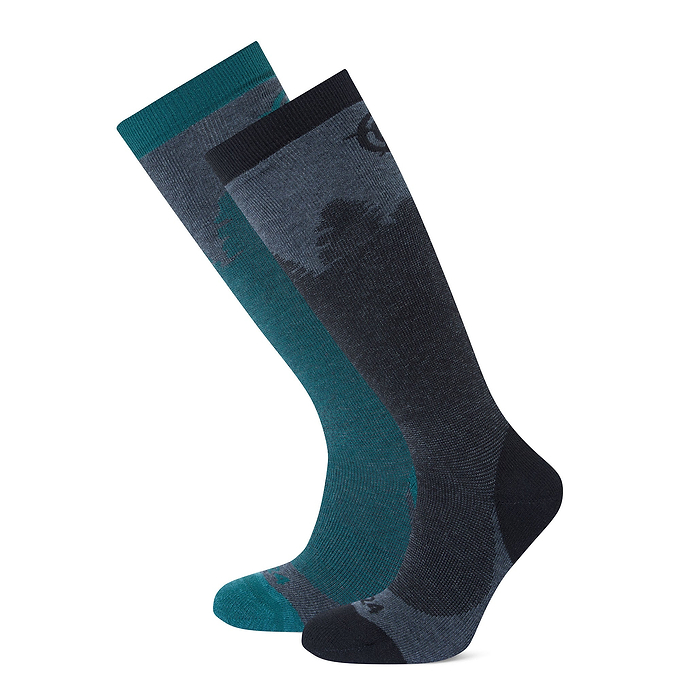 Aprica 2 Pack Mens Ski Sock - Black/Dark Turquoise