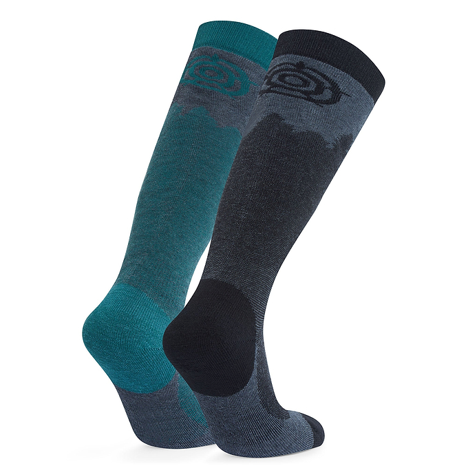 Aprica 2 Pack Mens Ski Sock - Black/Dark Turquoise