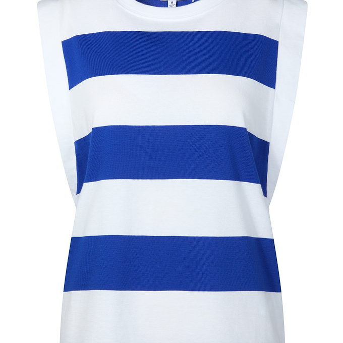 Aurelia Womens 100% Cotton Supersoft Boxy Fit Vest - Ultramarine Blue Stripe