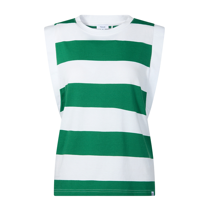 Aurelia Womens 100% Cotton Supersoft Boxy Fit Vest - Green Stripe
