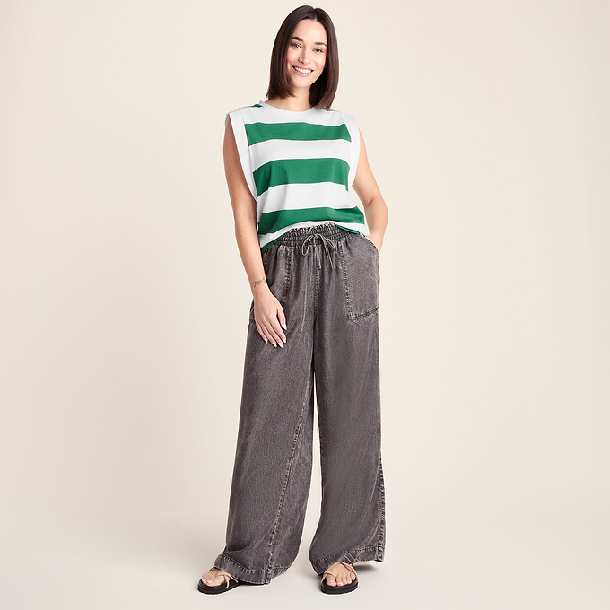 Aurelia Womens 100% Cotton Supersoft Boxy Fit Vest - Green Stripe
