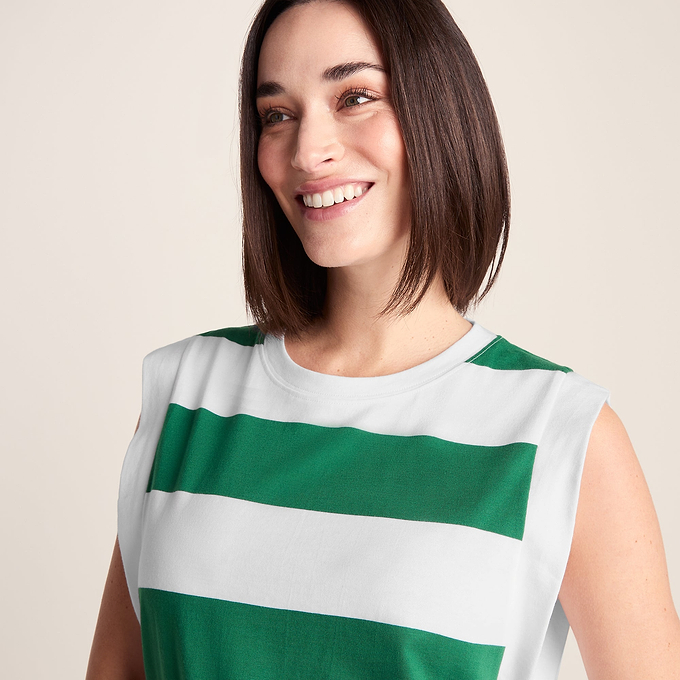 Aurelia Womens 100% Cotton Supersoft Boxy Fit Vest - Green Stripe