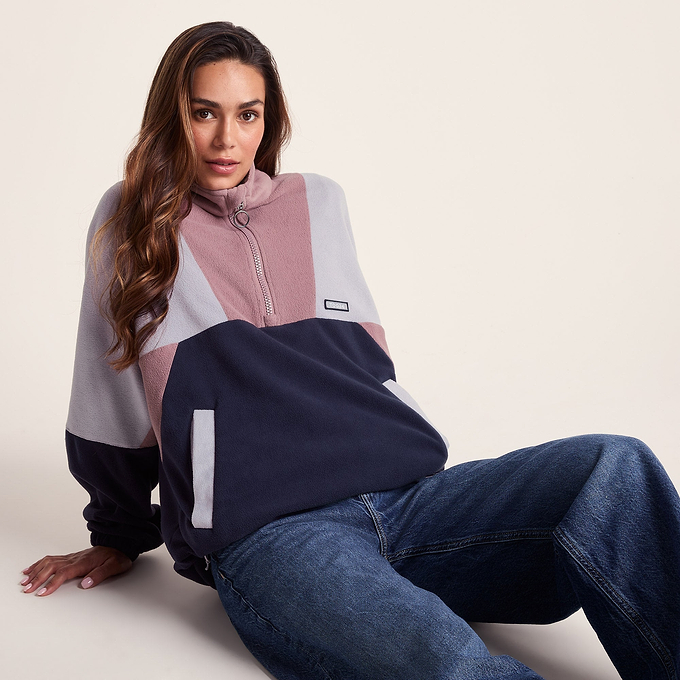 Womens Fleece Jacket - Mauve/Oxford Blue