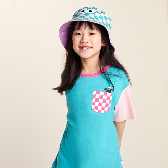 Balkhi Kids Shaun the Sheep Bucket Hat - Spearmint/Woolly Checkerboard