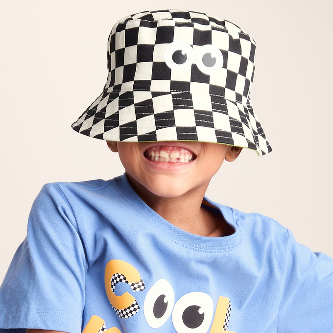 Balkhi Kids Shaun the Sheep Bucket Hat - Black White Checkerboard