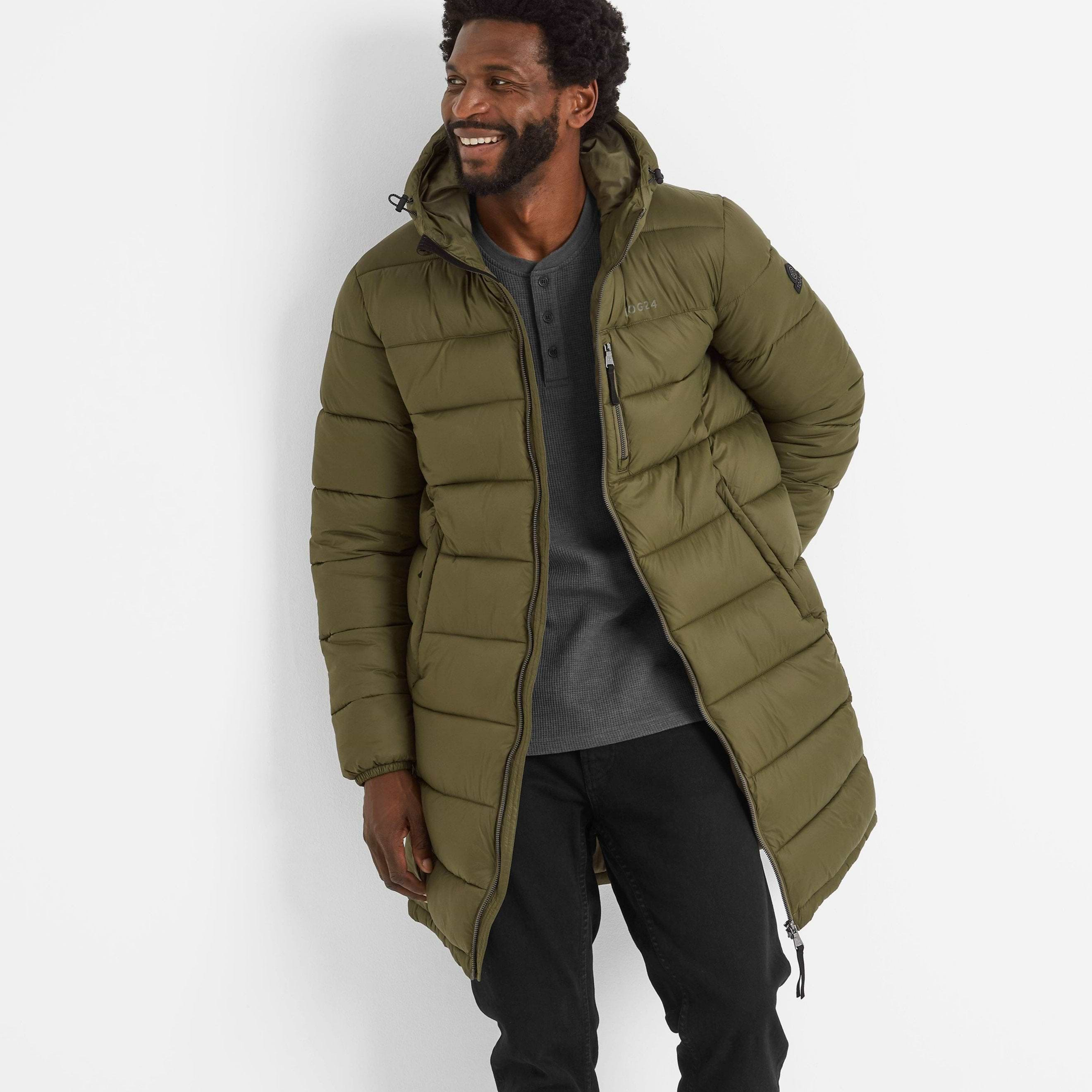 Long puffer jacket khaki online