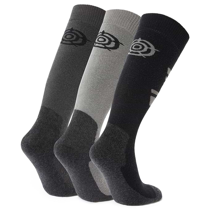 Bergenz 3 Pack Mens Ski Socks - Black/Soot Grey/Moon Grey