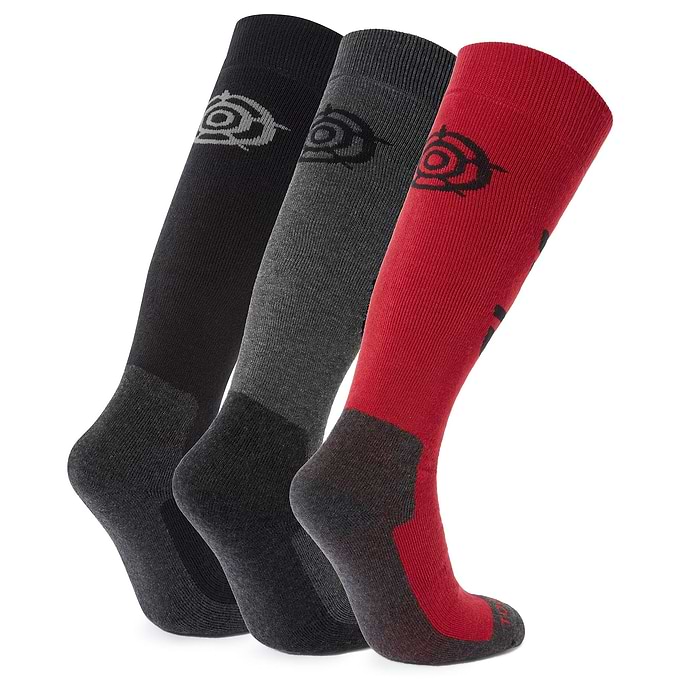 Bergenz 3 Pack Mens Ski Socks - Black/Chilli Red /Dark Grey Marl