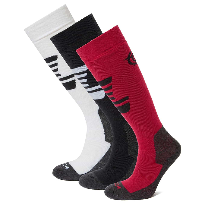 Bergenz 3 Pack Womens Ski Socks - Black/Dark Pink/Optic White