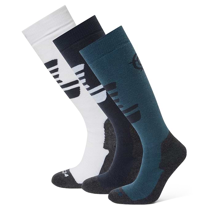 Bergenz 3 Pack Womens Ski Socks - Dark Indigo/Optic White/Jewel Blue
