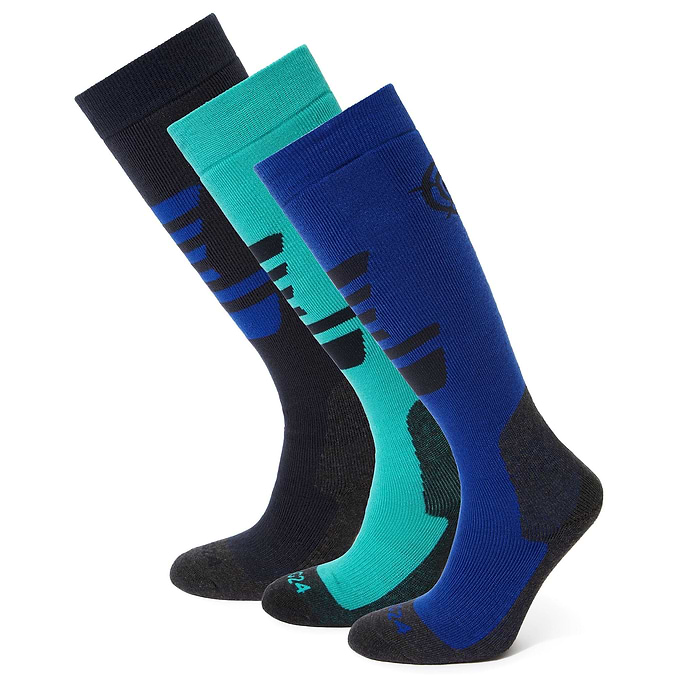 Bergenz 3 Pack Kids Ski Socks - Dark Indigo/Royal Blue /Ceramic Blue
