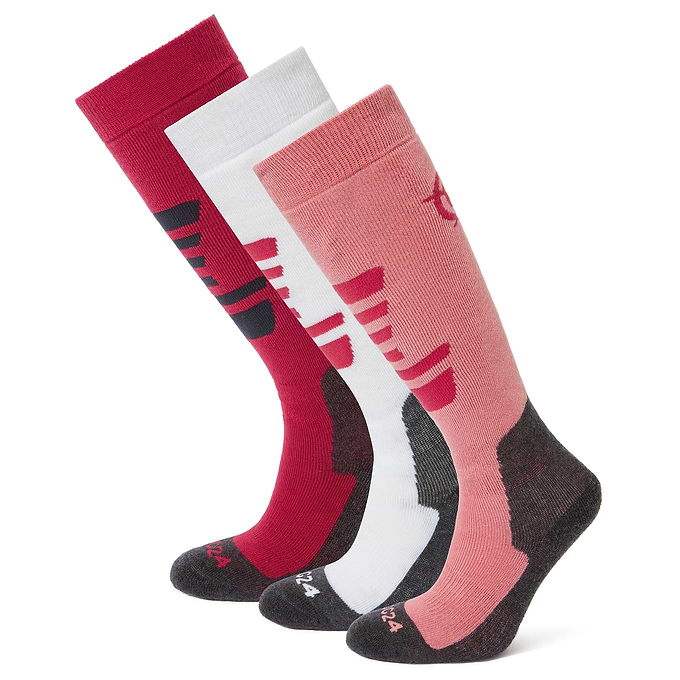 Bergenz 3 Pack Kids Ski Socks - Dark Pink/Playful Pink/Optic White