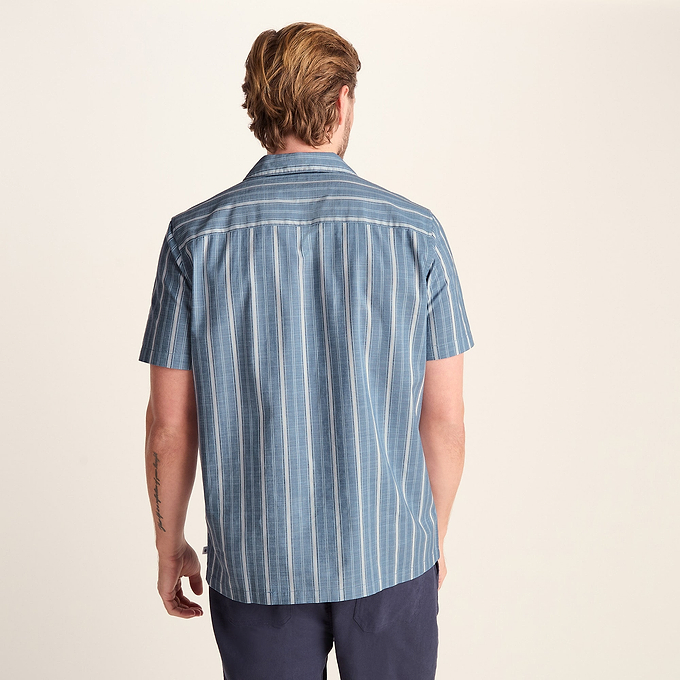 Boldon Mens 100% Cotton Supersoft Short Sleeve Shirt - Light Blue Stripe
