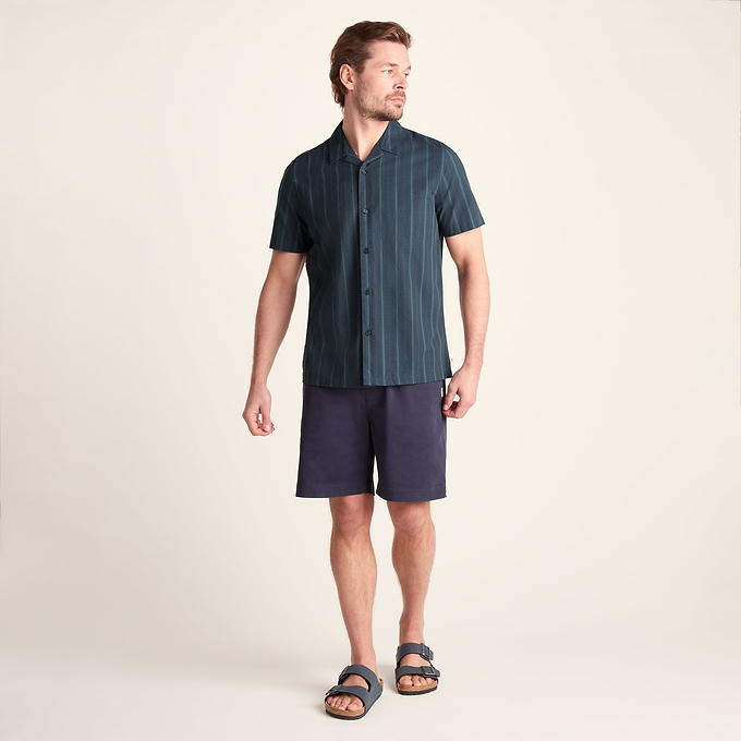 Boldon Mens 100% Cotton Supersoft Short Sleeve Shirt - Dark Indigo Stripe
