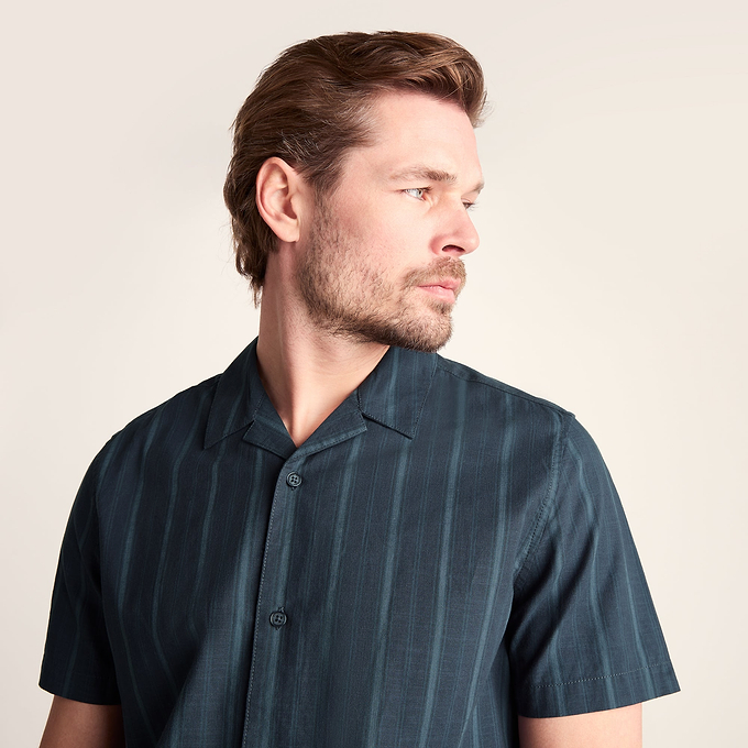 Boldon Mens 100% Cotton Supersoft Short Sleeve Shirt - Dark Indigo Stripe