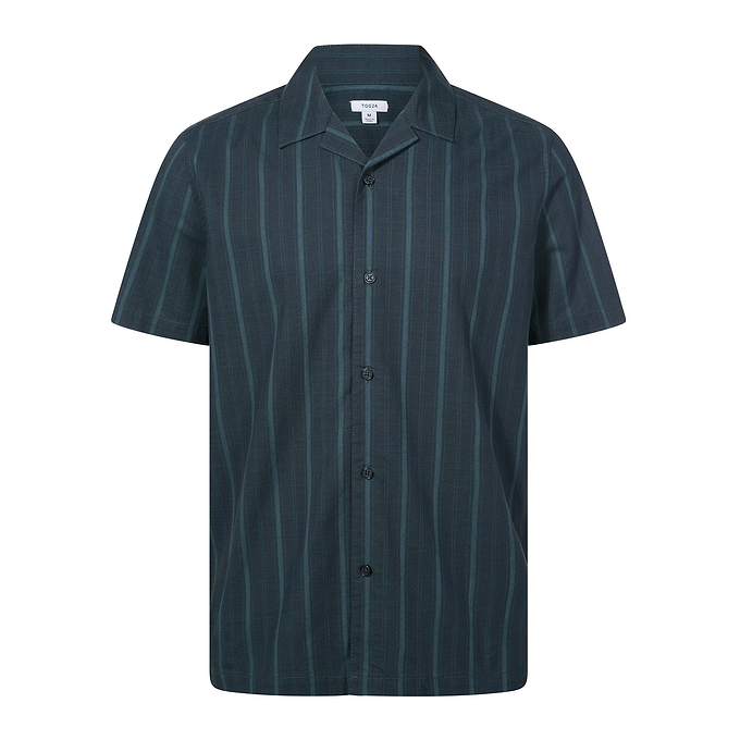 Boldon Mens 100% Cotton Supersoft Short Sleeve Shirt - Dark Indigo Stripe