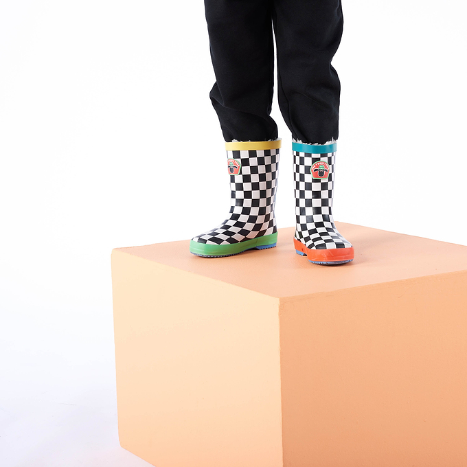 Border Kids Shaun the Sheep Wellies - Black White Checkerboard