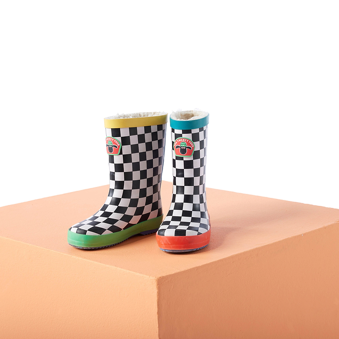 Border Kids Shaun the Sheep Wellies - Black White Checkerboard