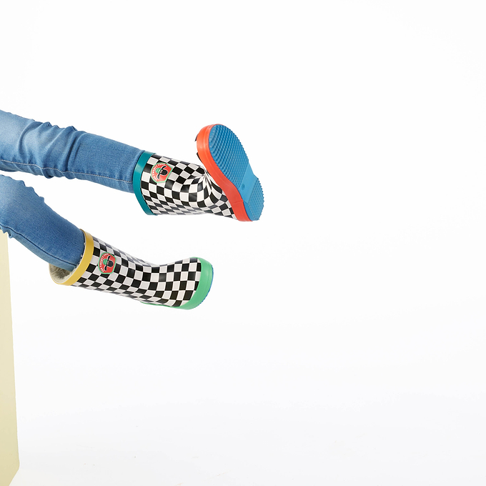 Border Kids Shaun the Sheep Wellies - Black White Checkerboard