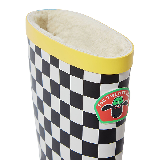Border Kids Shaun the Sheep Wellies - Black White Checkerboard