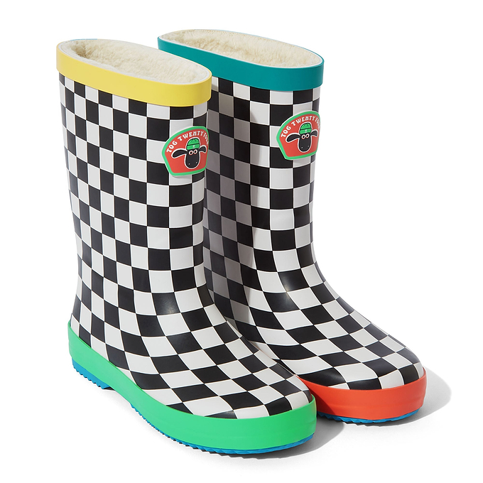 Border Kids Shaun the Sheep Wellies - Black White Checkerboard