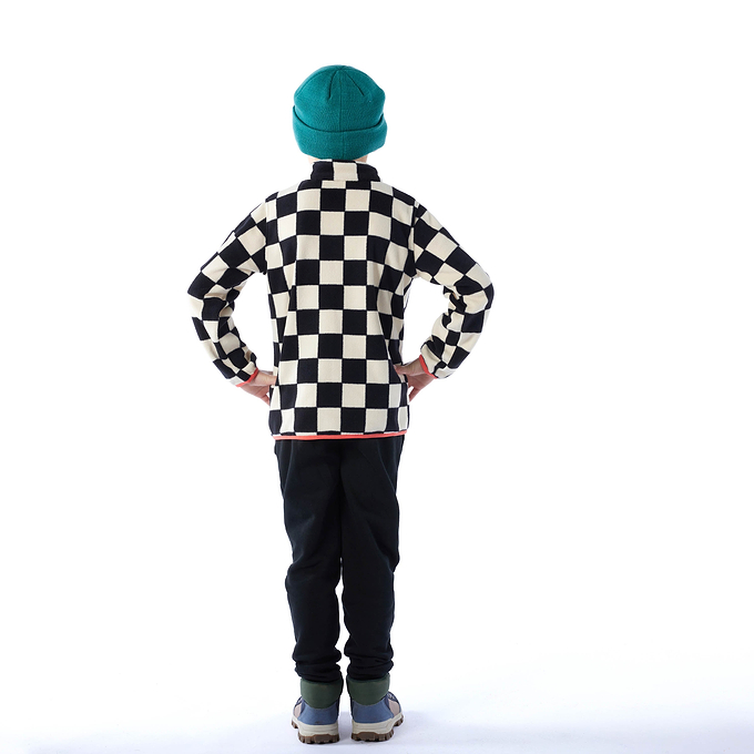 Brecknock Kids Shaun the Sheep Fleece Zip Neck - Black Woolly Checkerboard