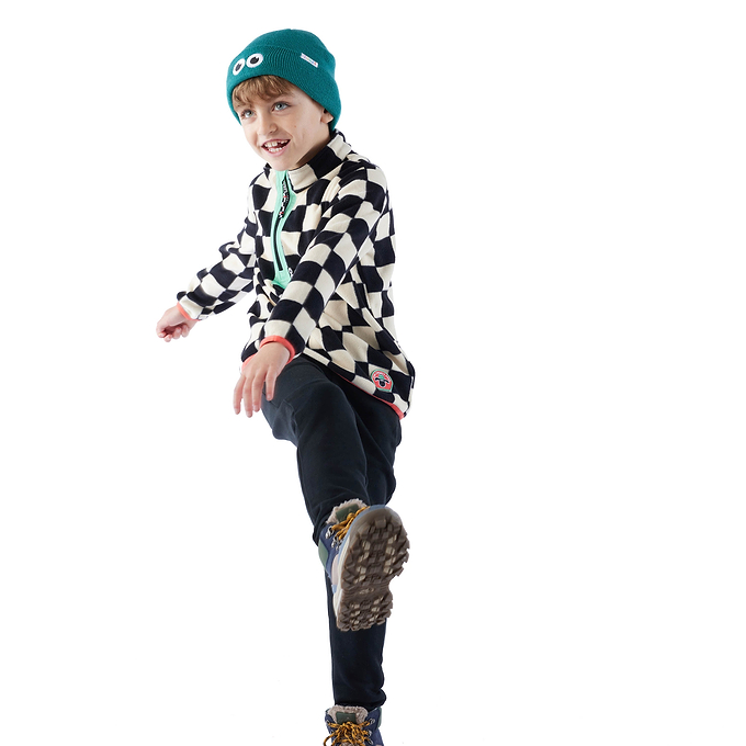 Brecknock Kids Shaun the Sheep Fleece Zip Neck - Black Woolly Checkerboard