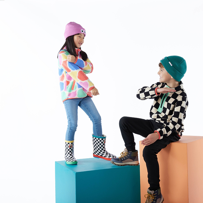 Brecknock Kids Shaun the Sheep Fleece Zip Neck - Black Woolly Checkerboard