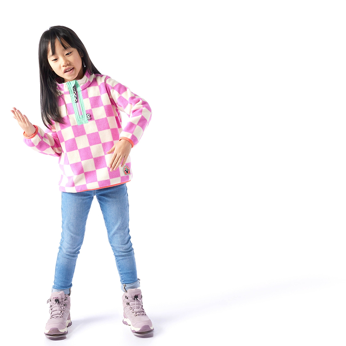 Brecknock Kids Shaun the Sheep Fleece Zip Neck - Pink Woolly Checkerboard